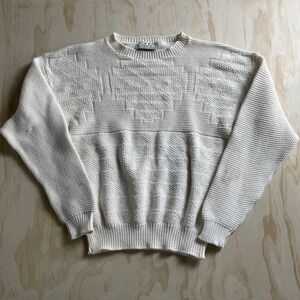 Vintage Zanetti Sweater Size Large White Roma Geometric Pattern Knit Pullover